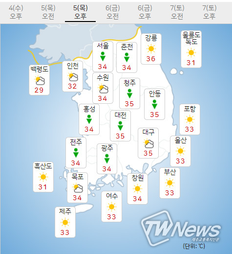 5일 오늘의날씨 (기상청 제공)