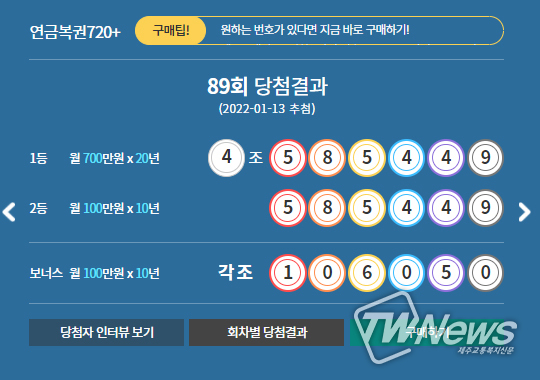 연금복권720당첨확인 조회 (동행복권)