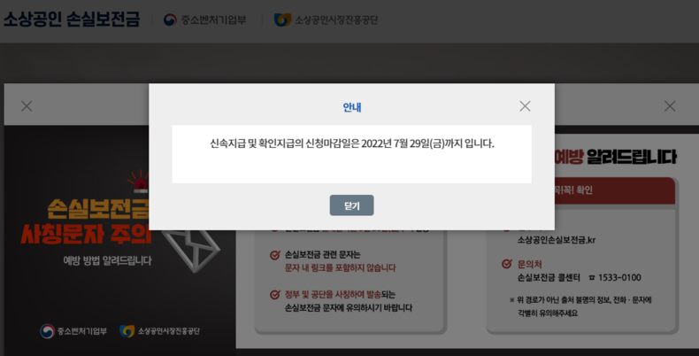 (사진=소상공인 손실보전금 홈페이지 화면 갈무리)