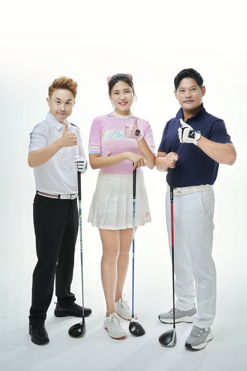 (왼쪽부터) 개그맨 조원석, 이혜빈 프로, 이동명 대표. (사진=MS골프 제공)