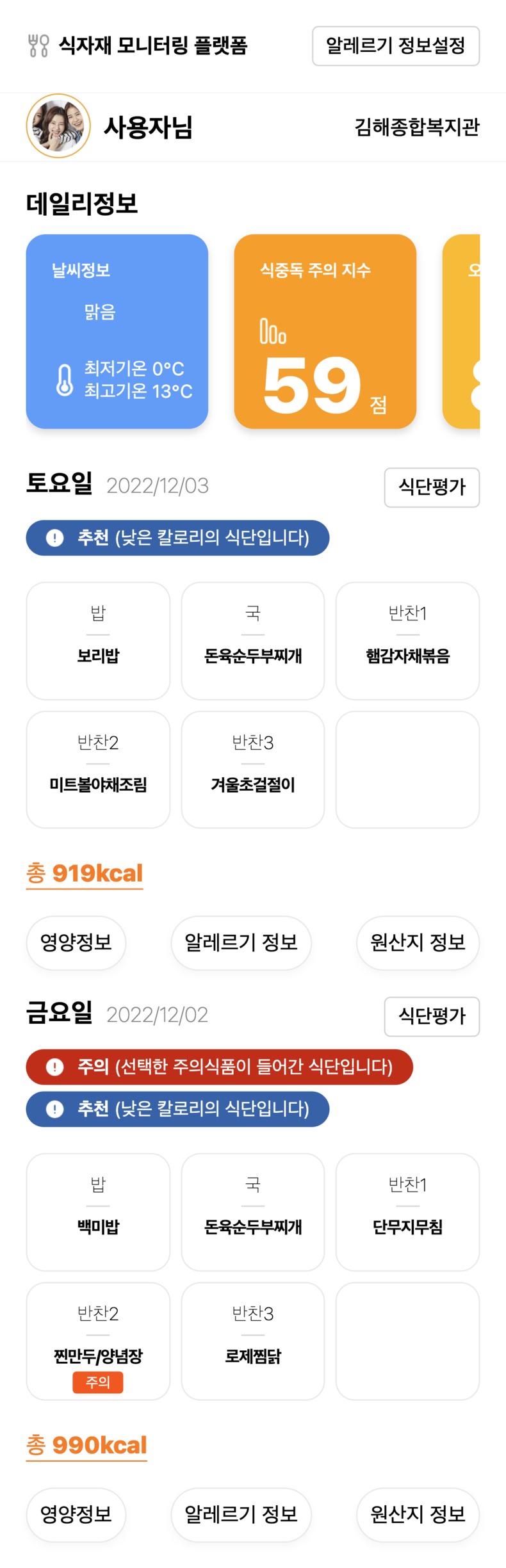 식자재 모니터링 플랫폼. (사진=JHR Soft 제공)