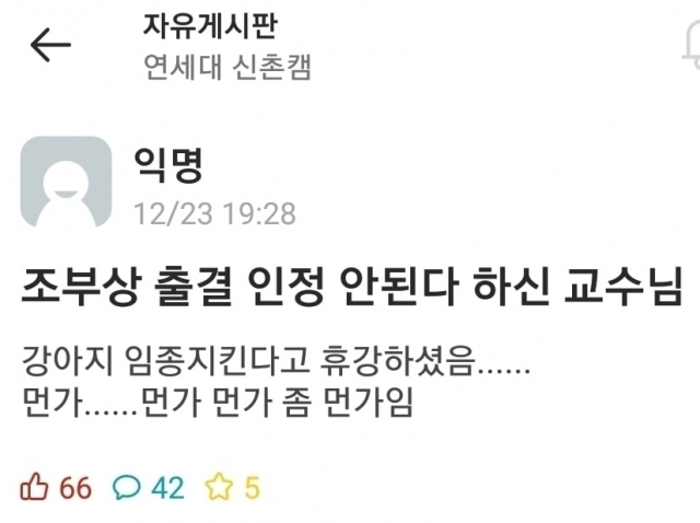 (사진=에브리타임 연세대 신촌 캠퍼스 자유 게시판 갈무리)