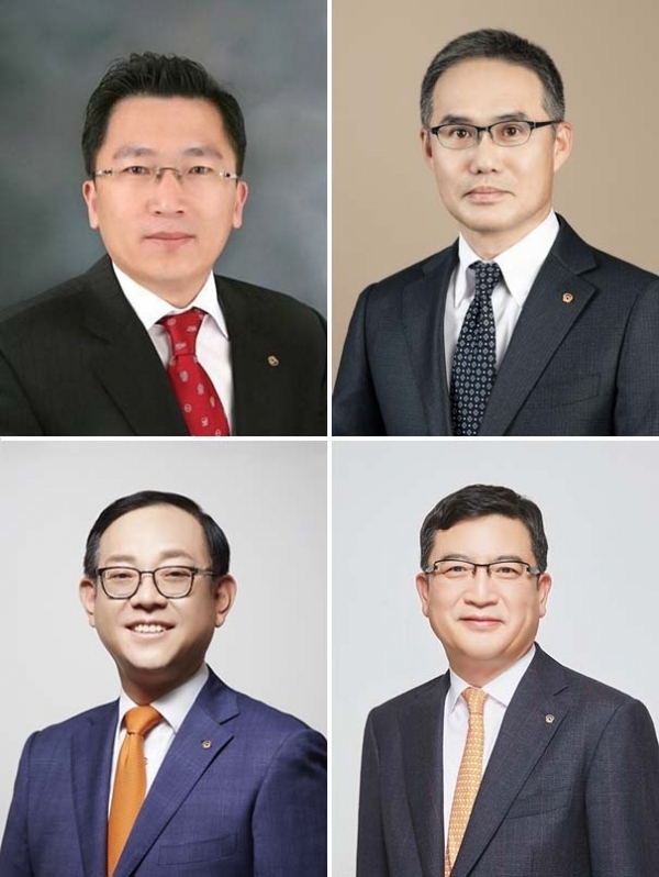 왼쪽 위 시계방향으로 나채범 한화손해보험 신임 대표이사, 한두희 한화투자증권 신임 대표이사, 강성수 한화저축은행 신임 대표이사, 권희백 한화자산운용 신임 대표이사. (사진=한화그룹 제공)