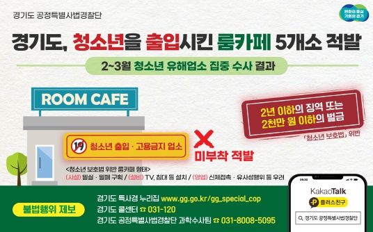 경기도 특사경, 청소년보호법 위반 룸카페 5개소 적발