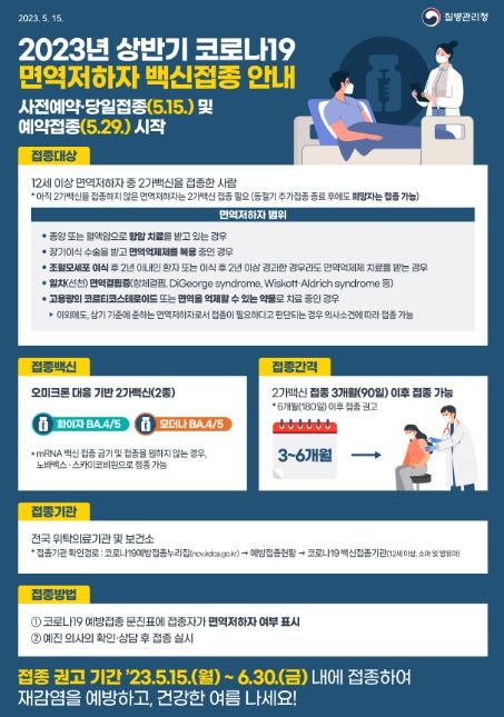2023년 상반기 코로나19 면역저하자 백신접종 안내문