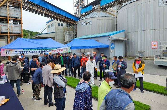 진도군, 벼 병해충 모판 관주 처리 현장 연시회 개최