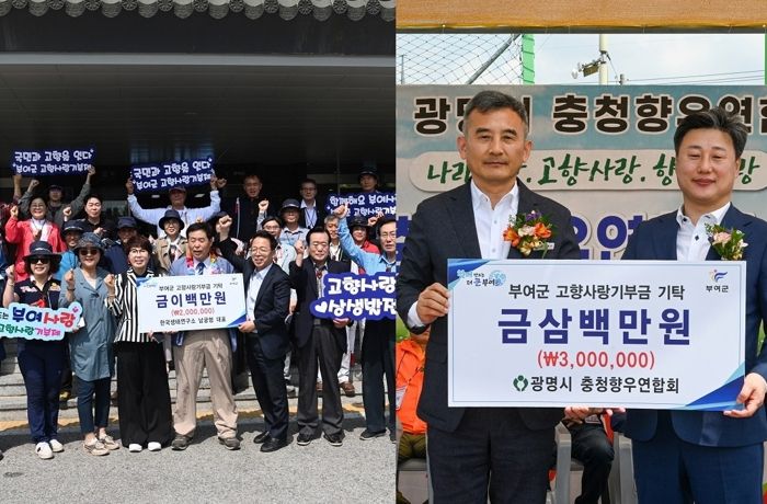 부여군 고향사랑기부제 기탁식 사진(남궁영 대표, 조백연 회장 순)