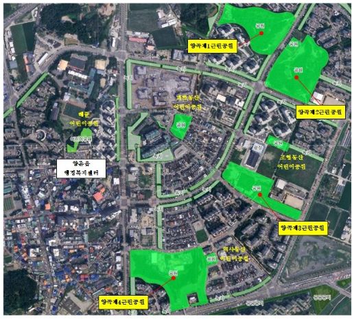 양곡지구 내 제 1, 2, 3, 4호 근린공원 위치도