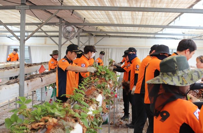 강진소방서, 농촌 일손 돕기에 두 팔 걷어