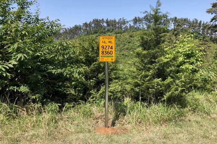 올해 이원면 임도에 신규 설치된 국가지점번호판 모습