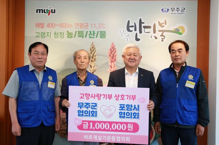 “고향사랑도 상호 기부로 실천해요!”바르게살기운동 무주군 & 포항시협의회 각 1백만 원 씩