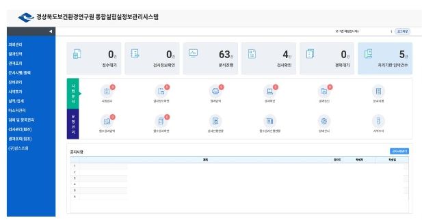 통합실험실정보시스템 초기화면